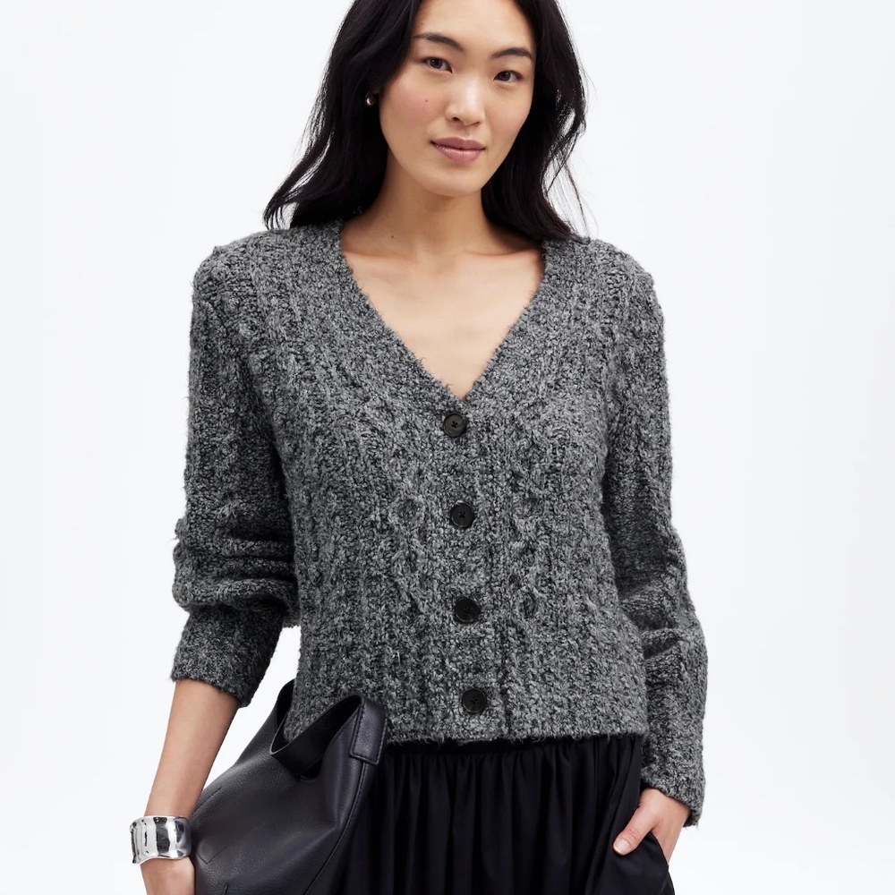 Madewell Marled Cable V-Neck Cardigan